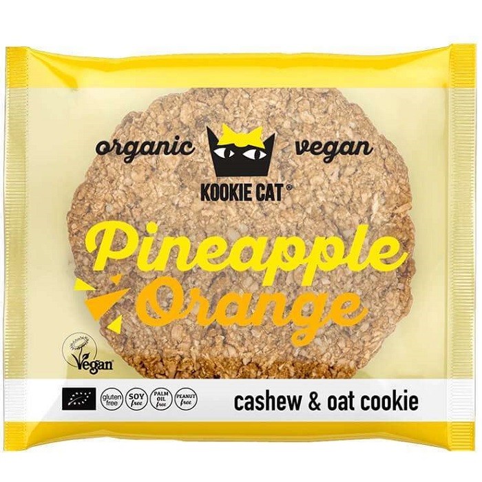 Cookie cu ananas si portocale bio vegan, fara gluten 50g Kookie Cat
