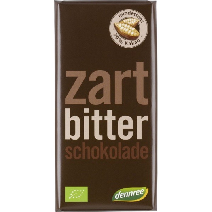 Ciocolata amaruie 70% cacao bio 100g Dennree