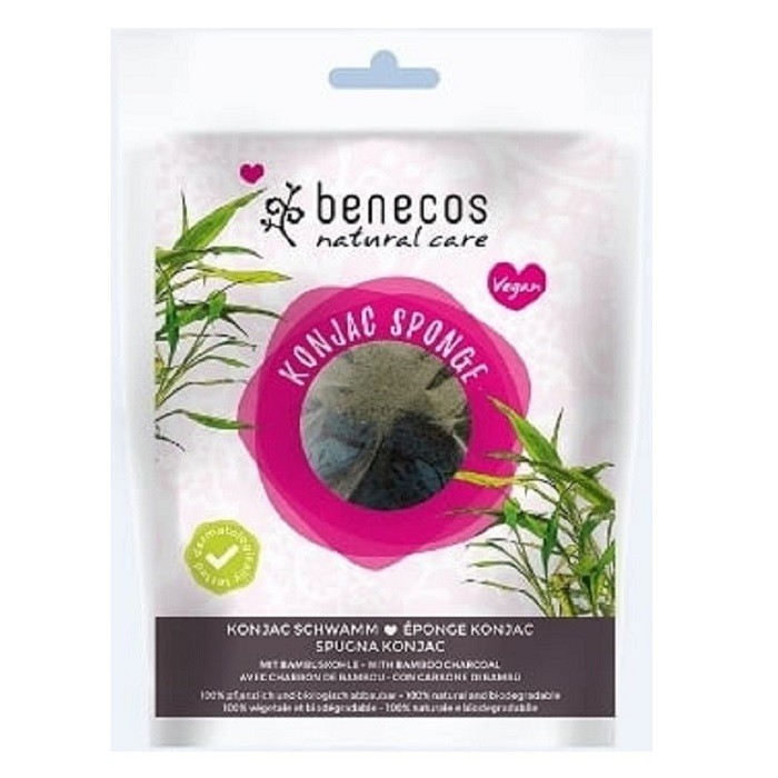 Burete Konjac cu carbune de bambus pentru ten gras si acnee, Benecos