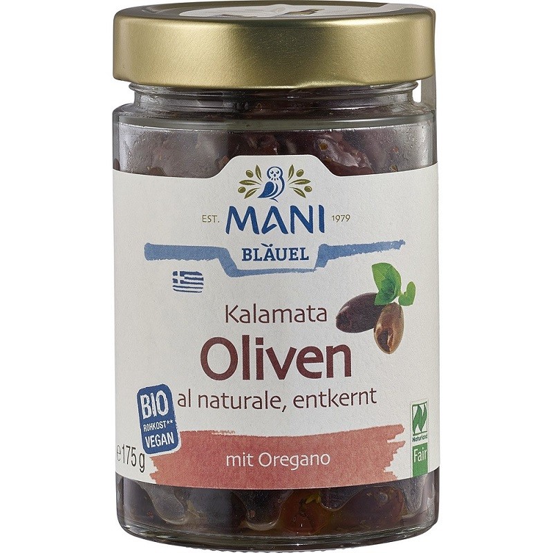 Masline kalamata fara samburi, cu oregano, bio raw vegan 175g Mani Blauel Organic