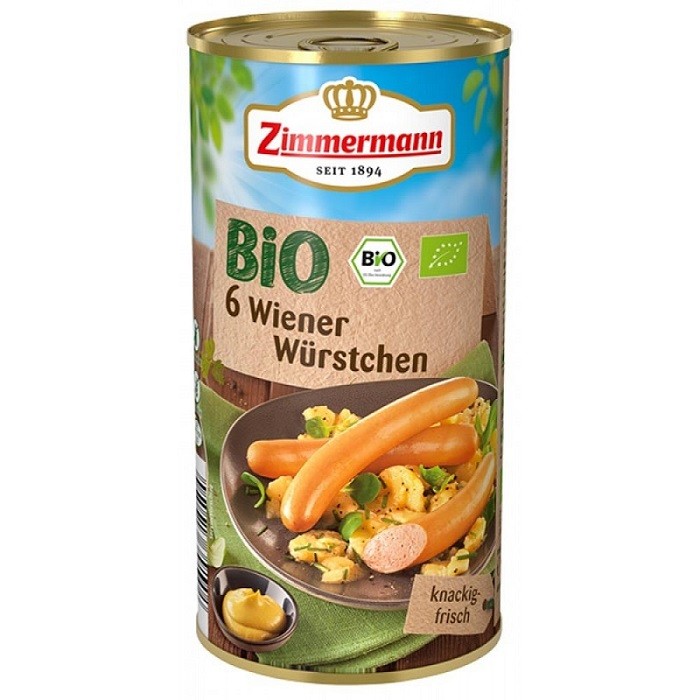 Crenvursti bio din carne de porc si vita, fara gluten 550g Zimmermann