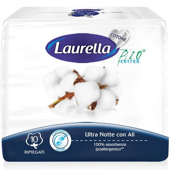 Absorbante noapte din bumbac bio 4 picaturi 10buc Laurella