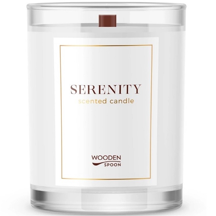 Lumanare naturala cu flori albe Serenity 200g Wooden Spoon