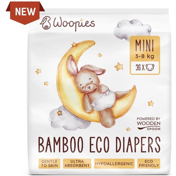 Scutece eco cu fibre de bambus bio Mini 3-8 kg, 36 bucati Wooden Spoon