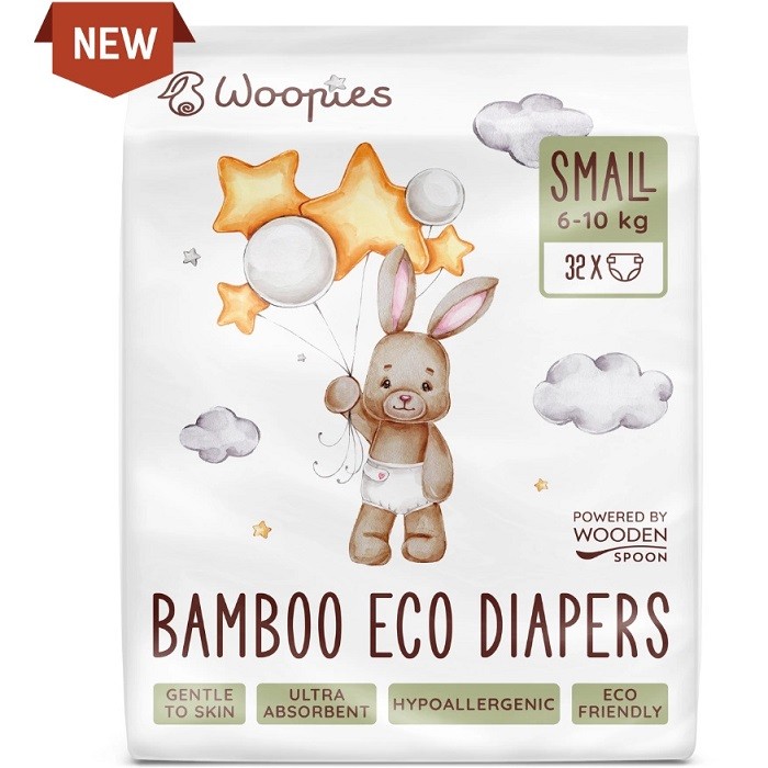 Scutece eco cu fibre de bambus bio, marime S 6-10 kg, 32 bucati Wooden Spoon