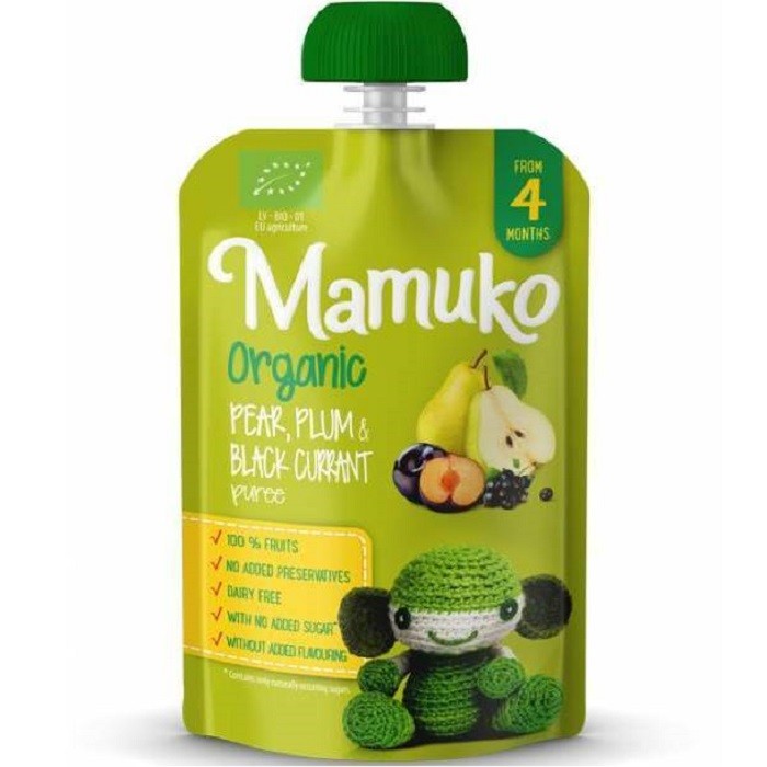 Piure de pere, prune si coacaze negre bio, fara zahar 100g Mamuko