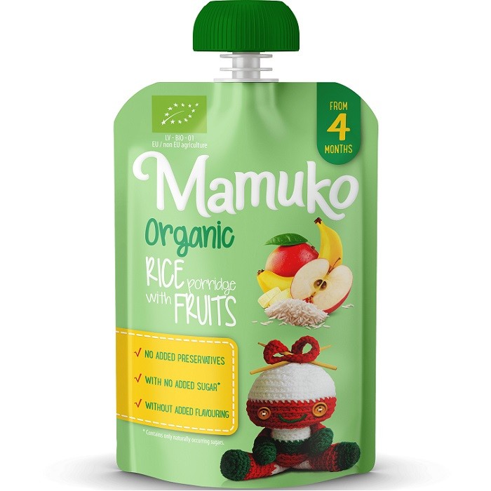 Porridge de orez cu fructe bio, fara zahar 100g Mamuko