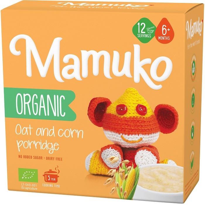 Porridge din 2 cereale ovaz si porumb bio 6+ luni, 200g Mamuko