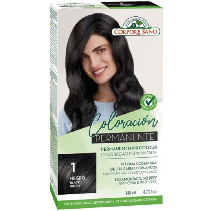 Vopsea de par permanenta, fara amoniac nr 1 Negru 140ml Corpore Sano
