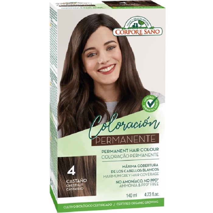 Vopsea de par permanenta, fara amoniac nr 4 Castaniu 140ml Corpore Sano