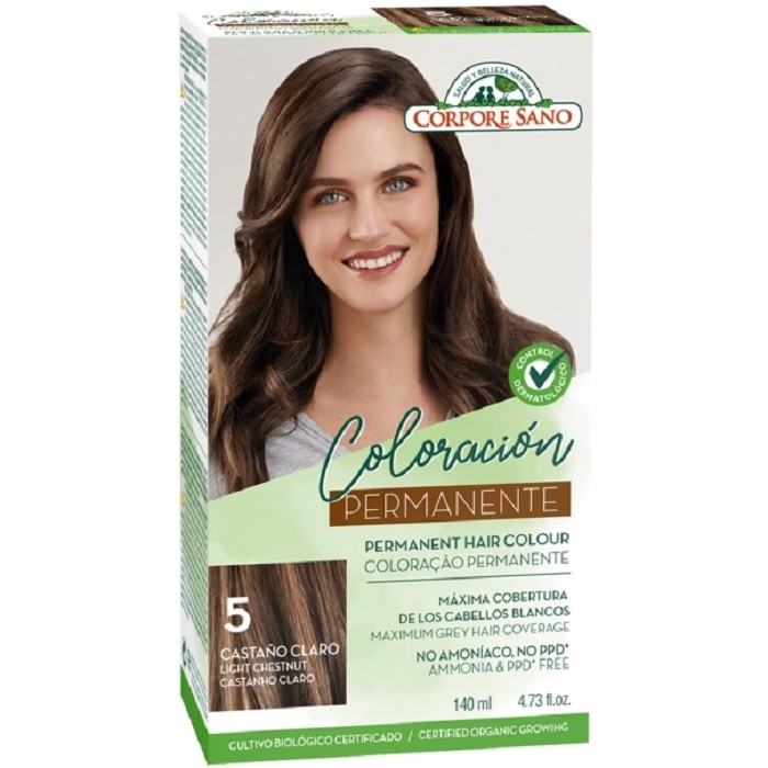 Vopsea de par permanenta, fara amoniac nr 5 Castaniu deschis 140ml Corpore Sano