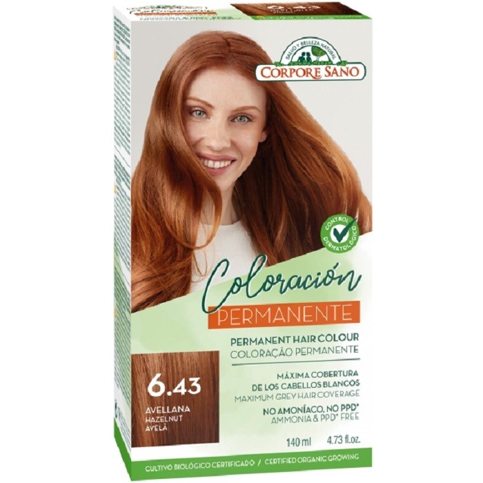 Vopsea de par permanenta, fara amoniac nr 6.43 Alun 140ml Corpore Sano