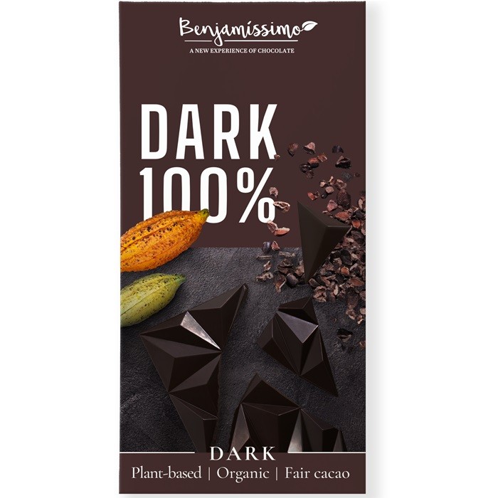 Ciocolata neagra 100% bio, fara zahar 60g Benjamissimo