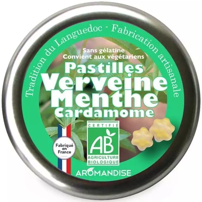 Bomboane artizanale cu verbina, menta si cardamom bio 45g Aromandise
