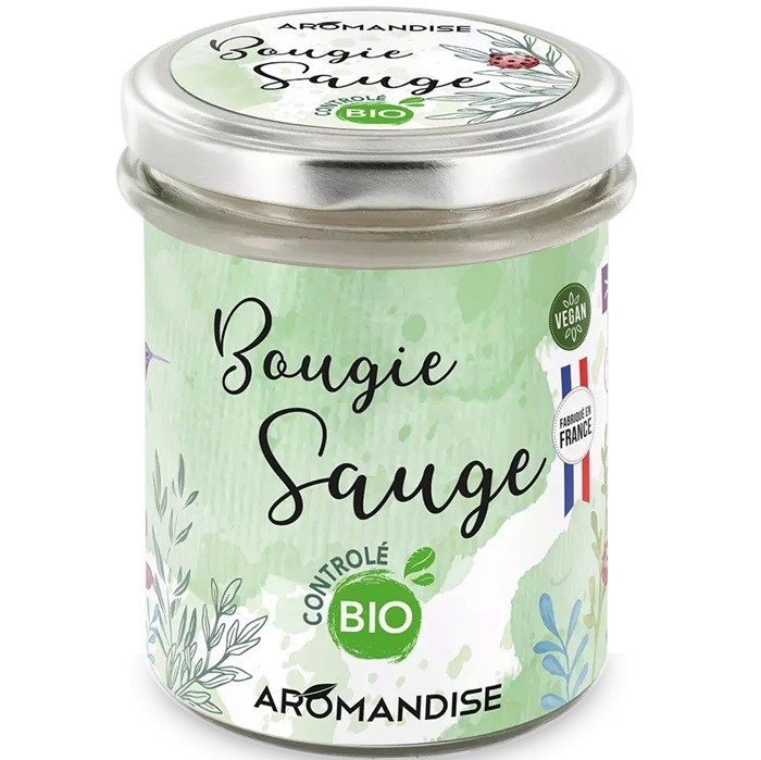 Lumanare parfumata bio vegana cu salvie 150g Aromandise