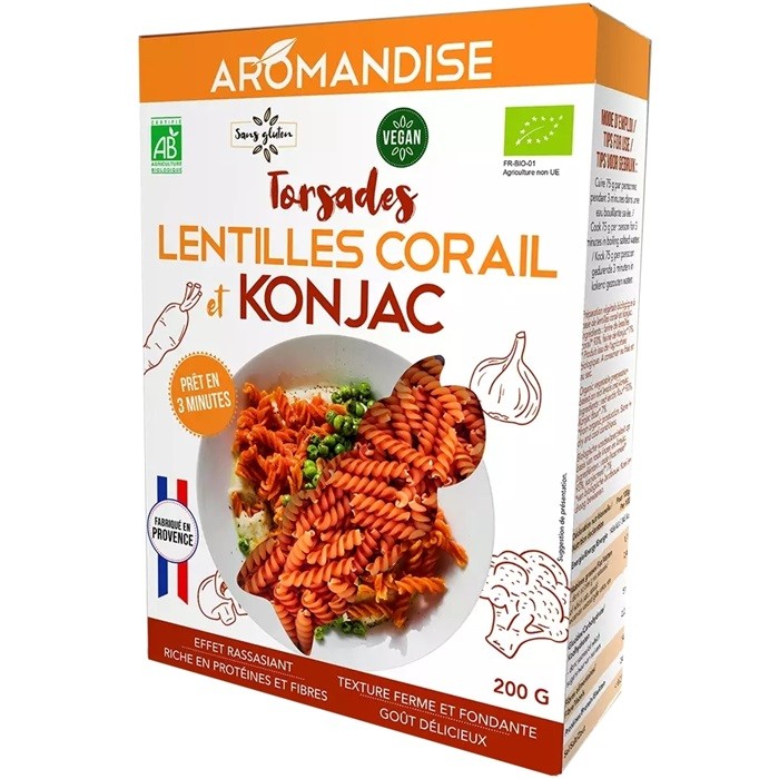 Paste fusilli din linte coral si konjac bio 200g Aromandise