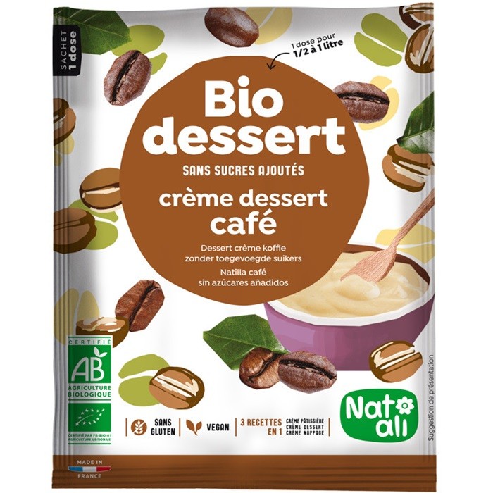 Desert crema cu cafea bio si cicoare, fara zahar 45g Nat-Ali