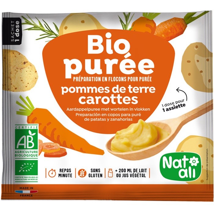 Piure instant de cartofi si morcovi bio, fara gluten 30g Nat-Ali
