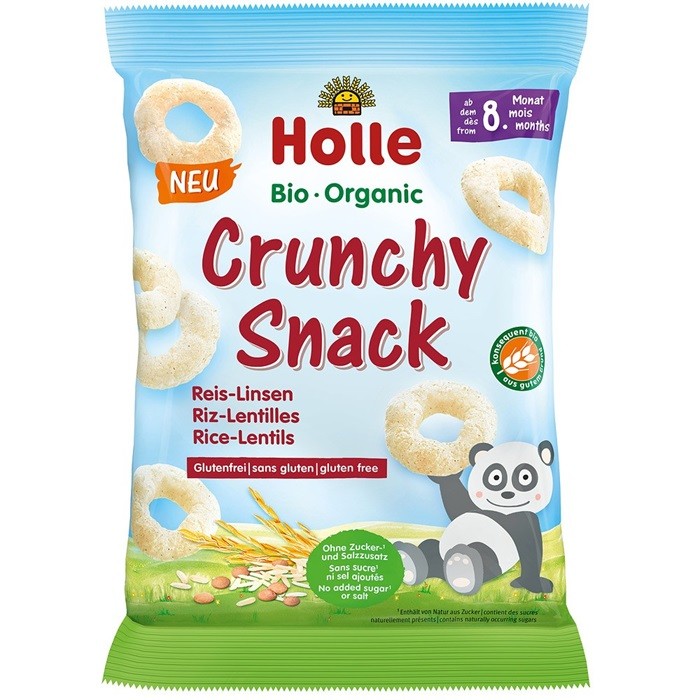 Gustare crocanta cu orez si linte bio, fara gluten pentru copii +8 luni 25g Holle