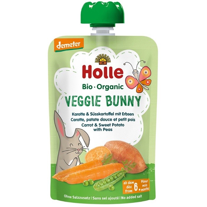 Piure bio de morcov, cartof dulce si mazare pentru copii, +6 luni 100g Holle