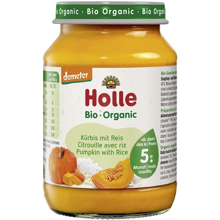 Piure bio din dovleac cu orez pentru copii, fara gluten +5 luni 190g Holle