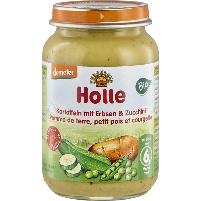Piure bio din mazare si dovlecei pentru copii, fara gluten +6 luni 190g Holle