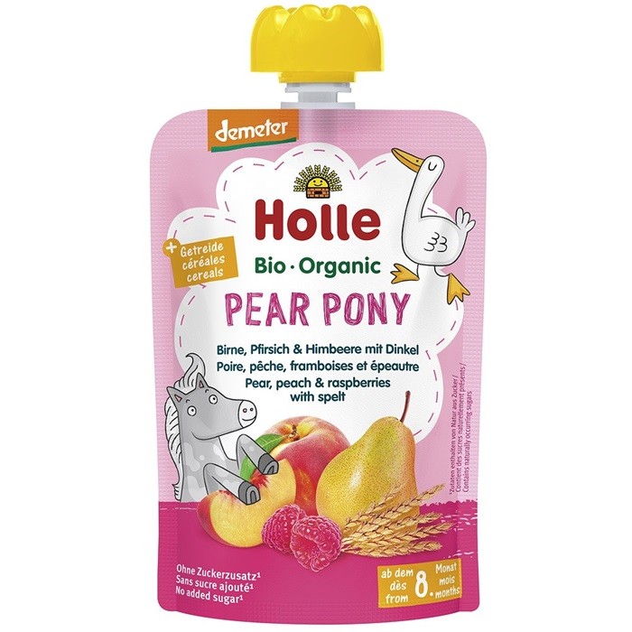 Piure bio din pere, piersici si zmeura, cu spelta pentru copii, + 8 luni 100g Holle