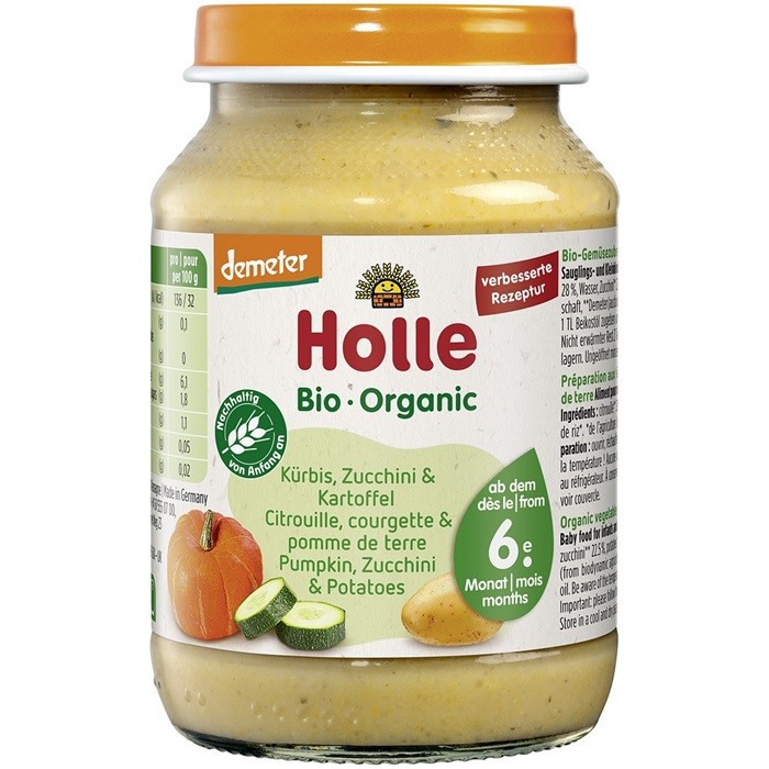 Piure bio din zucchini, dovleac si cartofi pentru copii, +6 luni 190g Holle