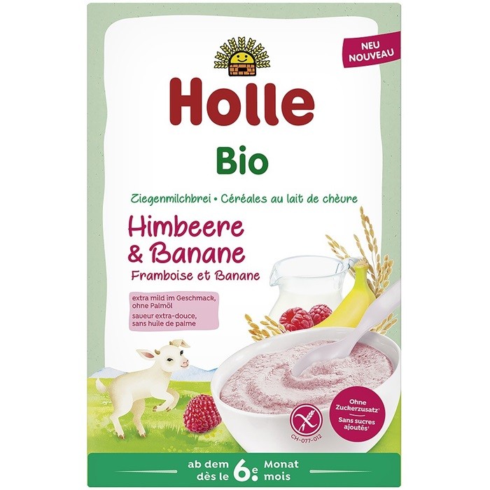 Terci cu lapte de capra, banane si zmeura bio, fara gluten, pentru copii, +6 luni 200g Holle