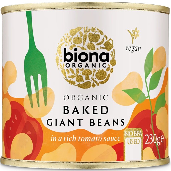 Fasole alba uriasa in sos de rosii bio 230g Biona