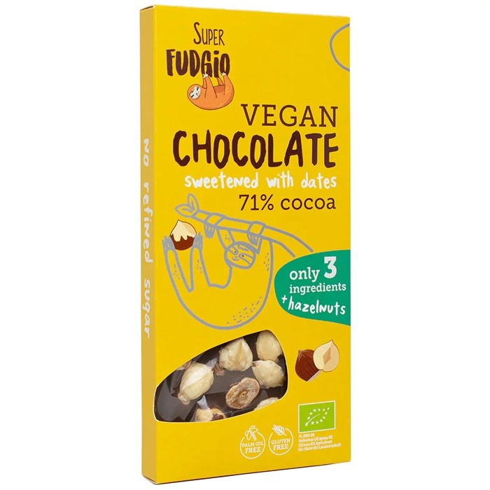 Ciocolata cu alune de padure si curmale bio, fara zahar 100g Super Fudgio