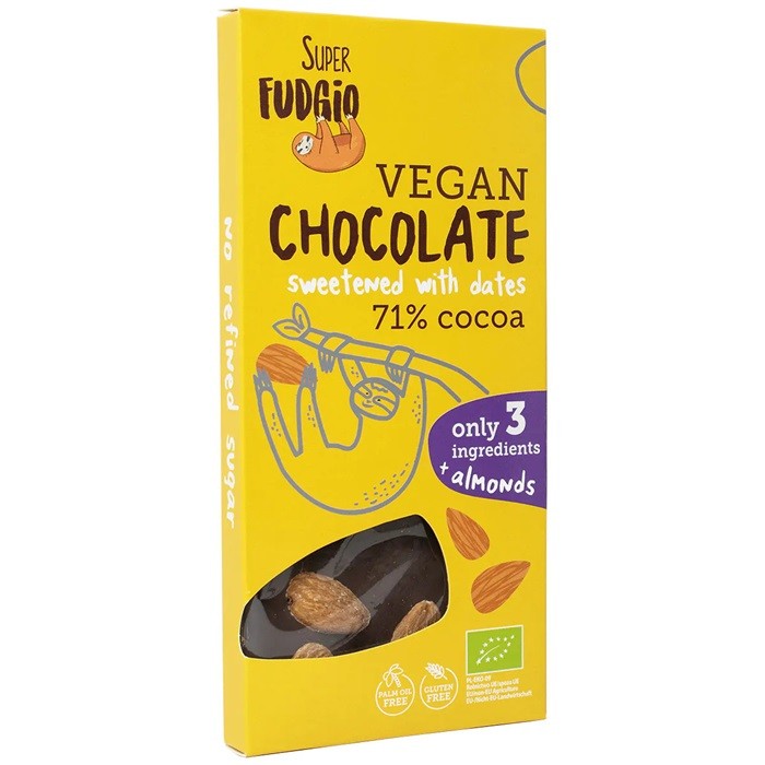 Ciocolata cu migdale si curmale bio, fara zahar 100g Super Fudgio