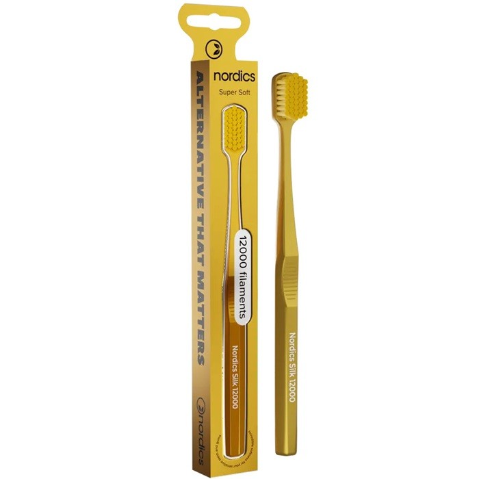 Periuta de dinti adulti premium, 12000 filamente, super moale, auriu, Nordics