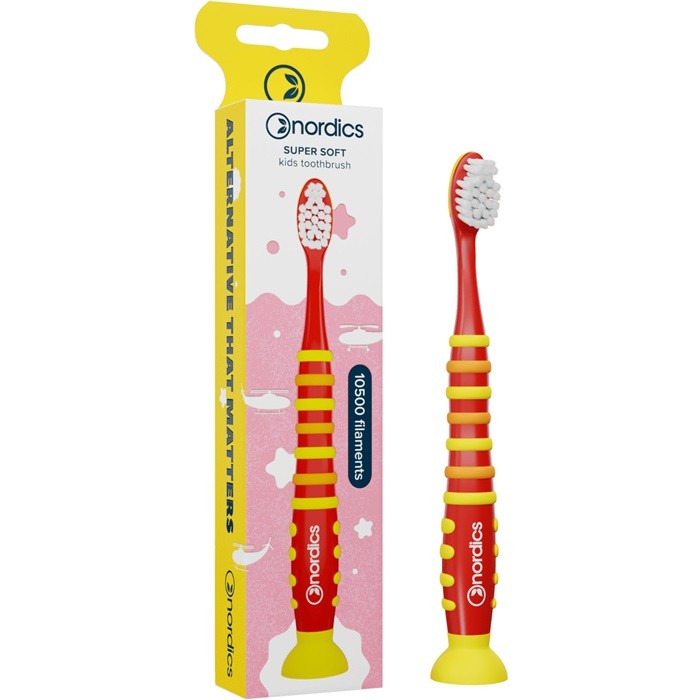 Periuta de dinti copii premium, 10500 filamente, super moale, rosu Nordics