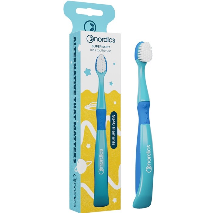 Periuta de dinti copii premium, 9240 filamente, super moale, albastru, Nordics