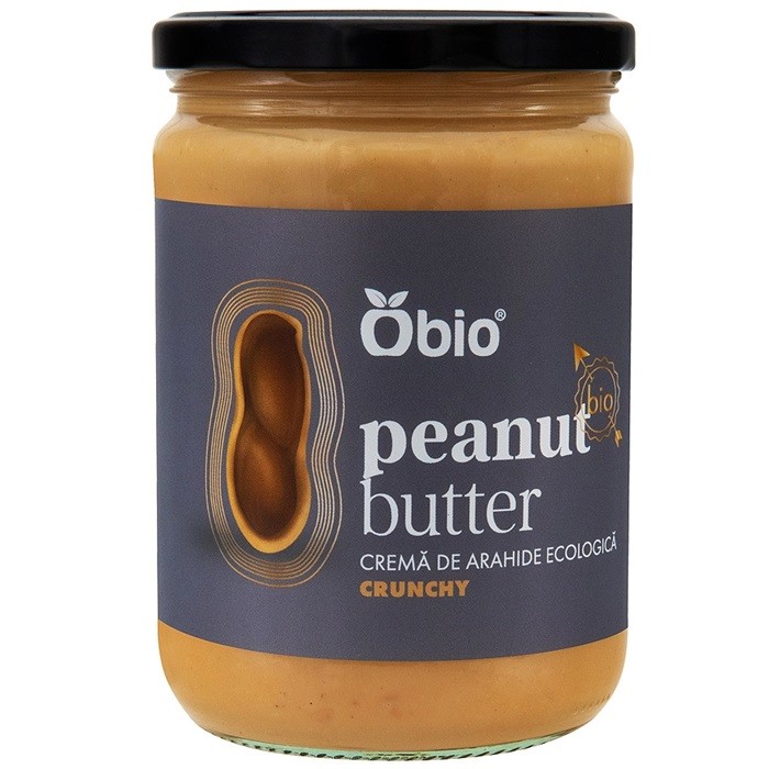 Crema de arahide crunchy bio, fara gluten, fara sare 500g Obio