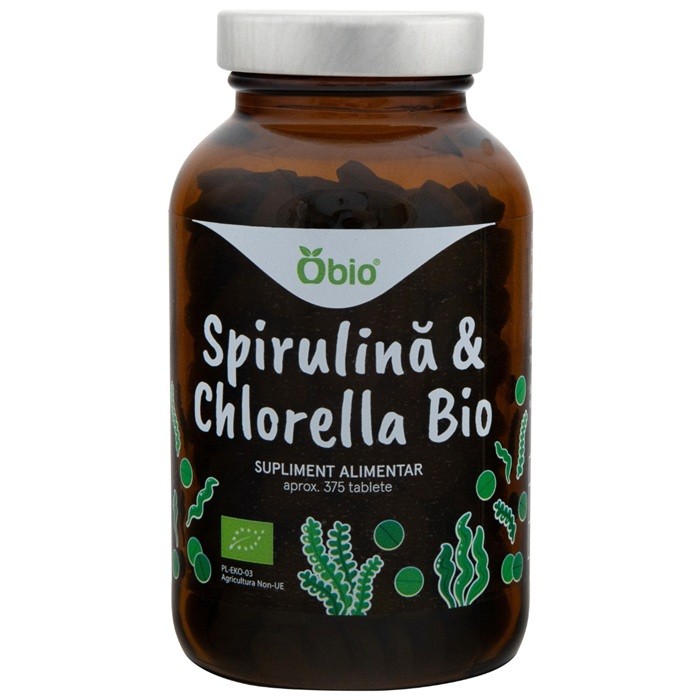 Spirulina si Chlorella bio 375 tablete Obio