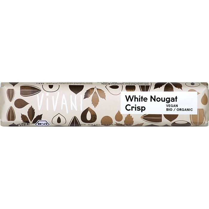 Baton crocant de ciocolata alba cu alune si unt de cacao bio 35g Vivani