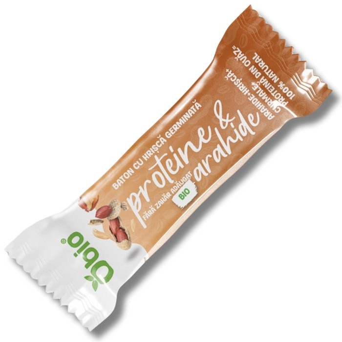 Baton cu hrisca germinata, proteine si arahide bio 35g Obio