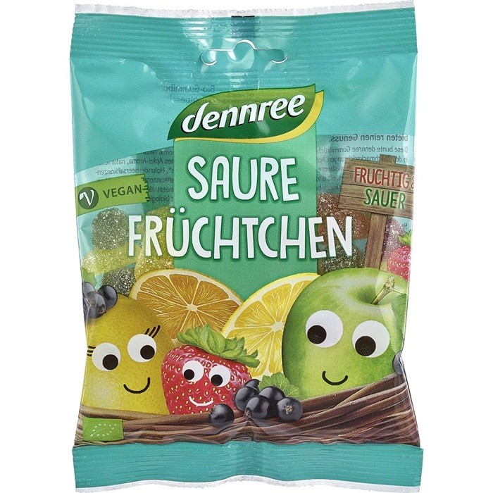 Jeleuri acrisoare cu fructe bio, vegane 100g Dennree