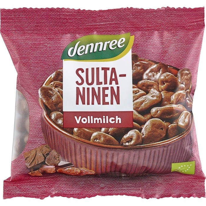 Stafide in ciocolata cu lapte bio 100g Dennree