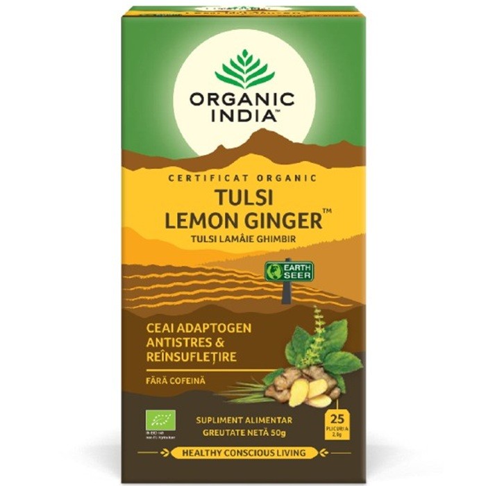 Ceai Tulsi (Busuioc Sfant) cu Lamaie si Ghimbir 25 plicuri Organic India
