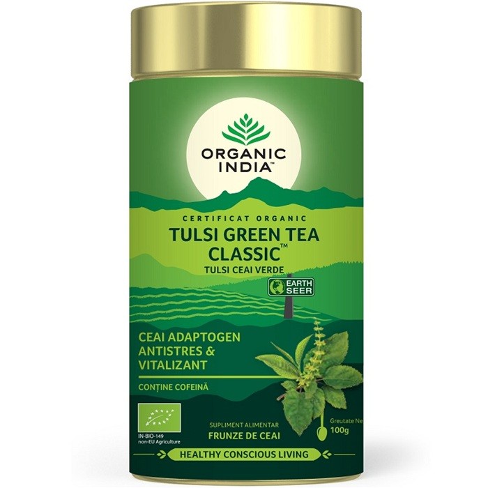 Ceai Tulsi (Busuioc Sfant) cu Ceai Verde 100g Organic India