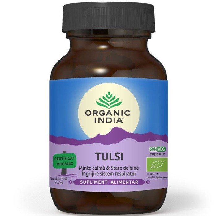 Tulsi (Busuioc Sfant), minte calma 60 capsule Organic India