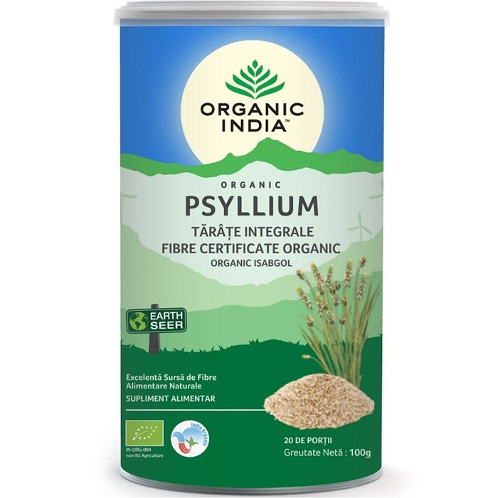 Tarate integrale de Psyllium (peste 87% fibre) 100g Organic India