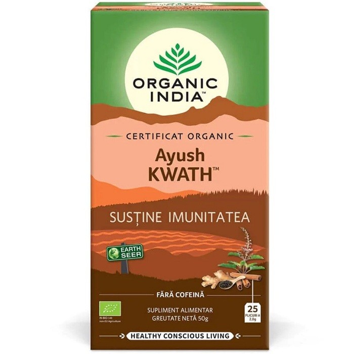 Ceai Tulsi Ayush Kwath pt sustinerea imunitatii 25 plicuri Organic India
