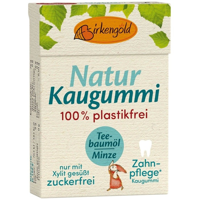 Guma de mestecat cu tea tree si menta 20 drajeuri 28g Birkengold
