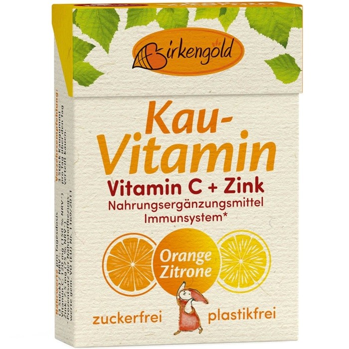 Guma de mestecat cu vitamina c si zinc 20 drajeuri 28g Birkengold