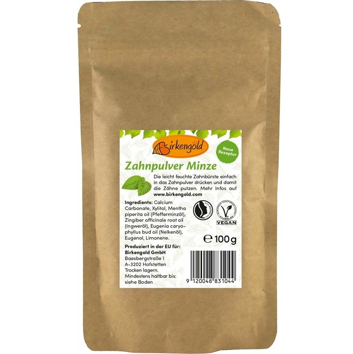 Pasta de dinti pudra cu menta 100g, refill Birkengold