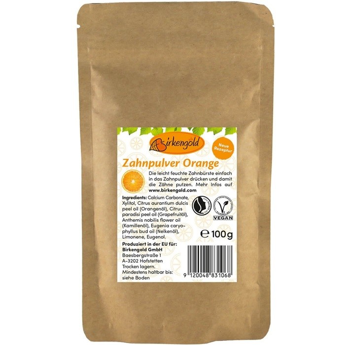 Pasta de dinti pudra cu portocale, refill 100g Birkengold